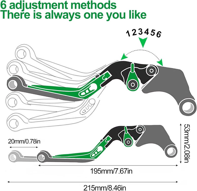 XIDAODIT for Kawasaki NINJA500 Ninja 500 Z500 Z 500 SE 2024 2025 Motorcycle Clutch Lever Adjustable Handlebars Brake and Clutch Levers Set (Green) - Image 3
